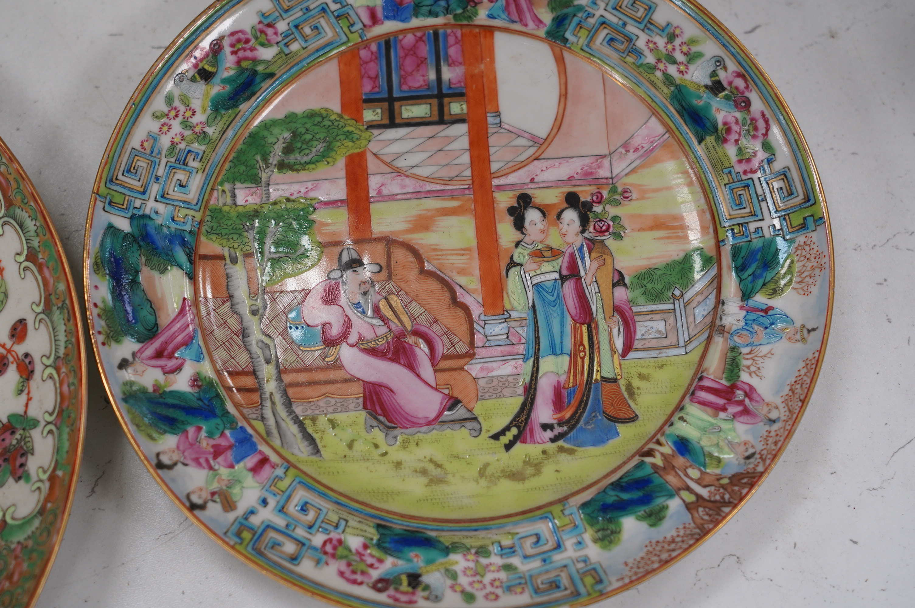 Two 19th century Chinese famille rose dishes, largest 24.5cm. Condition - fair to good